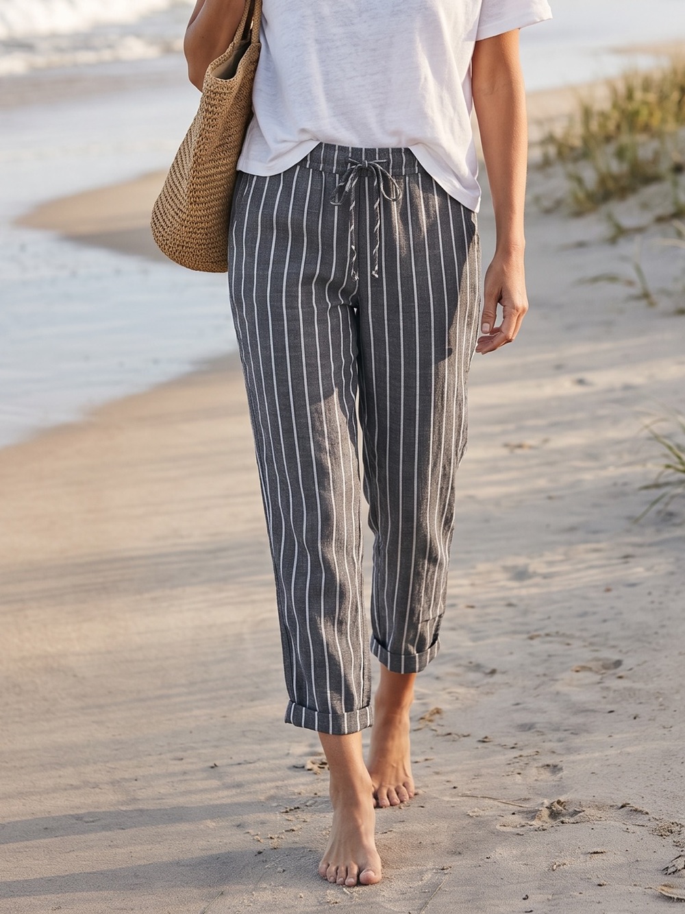 Allen Allen Women 100% Linen Lagenlook Relaxed Pull-On Pants Size L